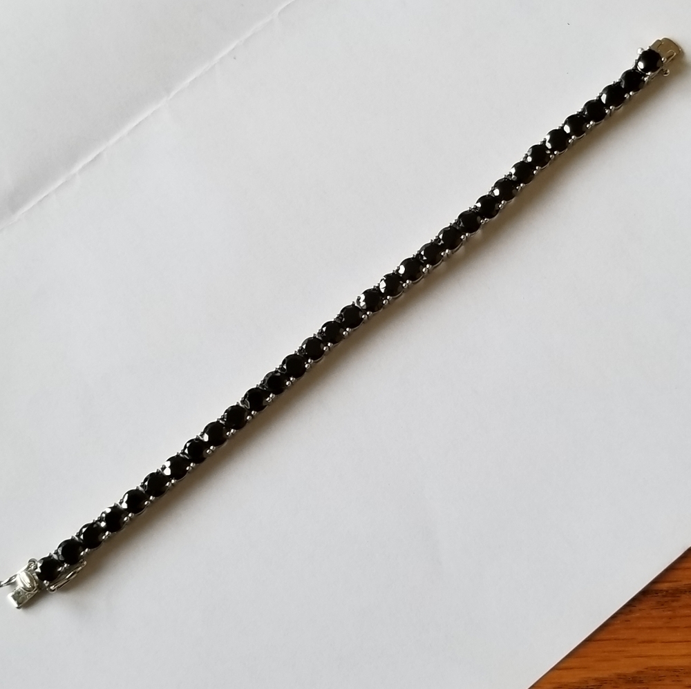 Black Spinel Tennis Bracelet 6 3/4" 16 ct tw sterling